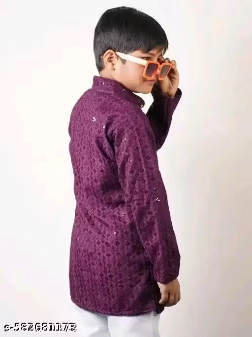 BOYS ETHNIC KURTA & PYJAMA SET Ready To Wear kurta set Without Dupatta - Image 3 of 4