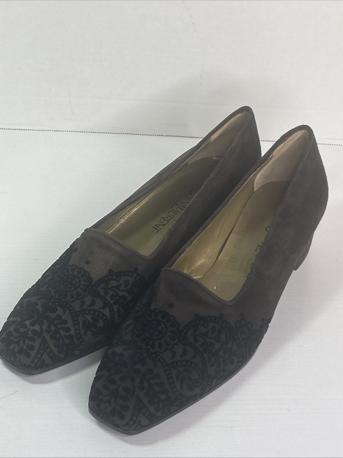 Scarpe donna Yves Saint Laurent scamosciate velluto tacco a blocco marrone nero taglia 10 vintage