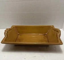 Vtg Rowe Pottery Works Bread Serving Dish Mustard Crackle Glaze 7.25x12.25 RPW