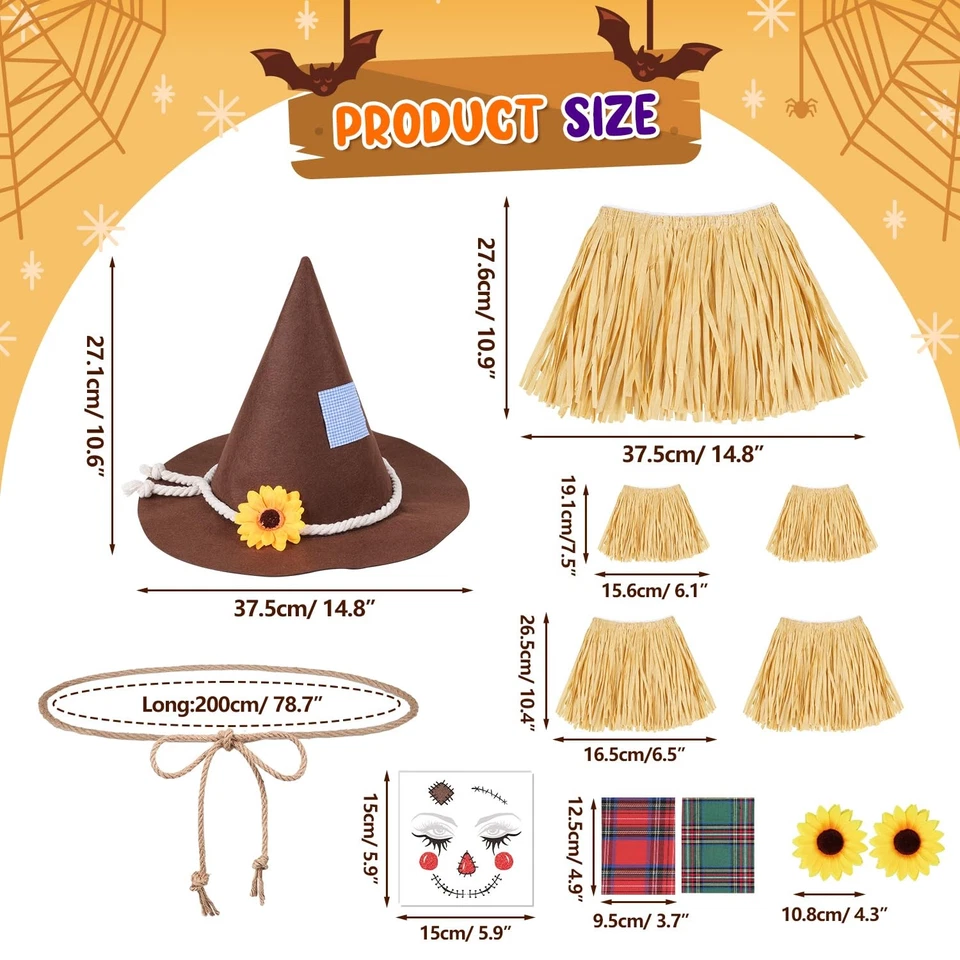 12 Pieces Scarecrow Costume Kit for Adult , Raffia Scarecrow Felt Hat Rope De... - Image 2 of 4