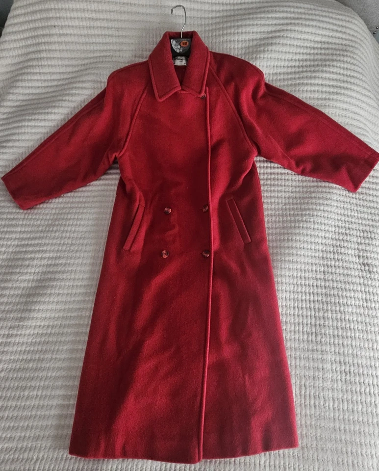 Vintage 1980s Christian Dior Long Red Coat With Belt Union Made USA Coat Sz 10 - Image 4 of 4