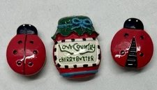 Vintage Button Covers Lot Of 2 Ladybugs And 1 Jam Jar Sewing