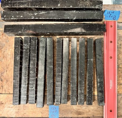14 Pcs (12lbs) Gaboon Ebony Turning/Inlay, 1.5 sq X 18  (3) & 12 sq X 12  (11)