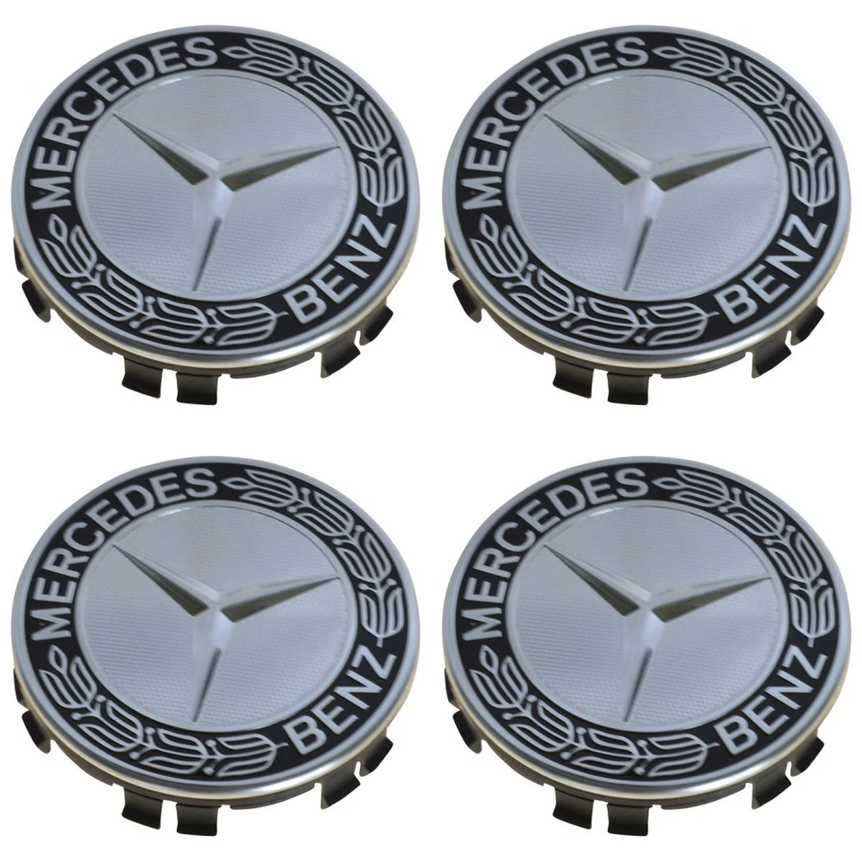 OEM Wheel Center Cap Black Laurel Wreath w/ Star Set of 4 for Mercedes Benz - Image 2 of 4