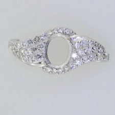 925 Sterling Silver Semi Mount Ring Setting Oval 9x7mm Bypass with White Jewelry