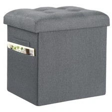 Ottoman with Storage, 61L Slim Tall Linen Footstool Bench with Thicker Foam P...