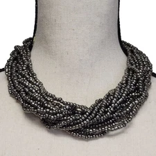 Gray 15 Strand Beaded Choker Necklace 18" Multistrand Twisted Statement Tribal