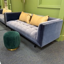 Made.com Connor Navy Cotton Velvet 3 Seat Sofa + Adie Brass Green Pouffe