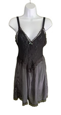 Vtg Y2K Black Stretch Lace Nylon Slip Dress Babydoll Nightgown Whimsigoth Sz M