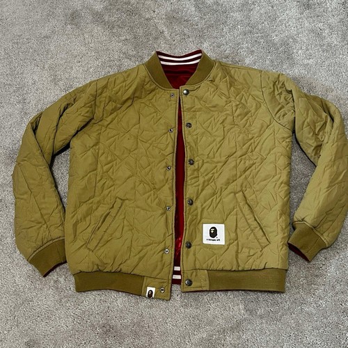 Bathing Ape Bape Jacket Green & Red Button-up Mens Large Reversible Red/tan EUC - Picture 5 of 18