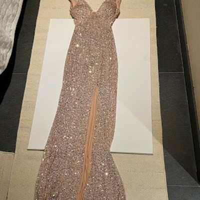 Rose Gold Sequin Mermaid Gown Formal Prom Dress Open Back High UK / EU |  eBay