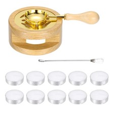 Wax Stamp Seal Kit Sealing Warmer Melting Spoon Stick Candle, Wood Color