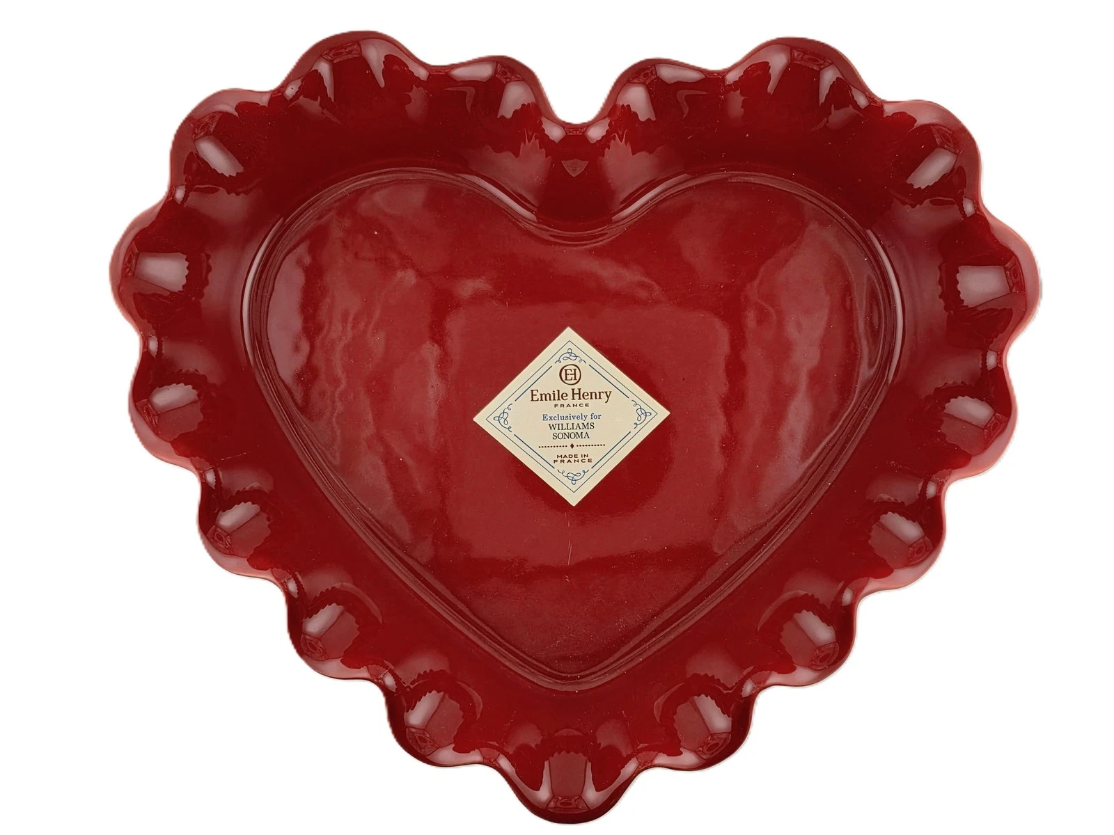 Williams Sonoma Emile Henry 12 X 9 Red Ruffled Heart Pie Pan/Dish Paris