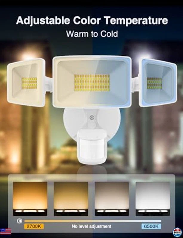 65W 智能 LED 安全灯,5500LM,运动传感器,WiFi 控制,3 头洪水 — 第 4/4 张图片