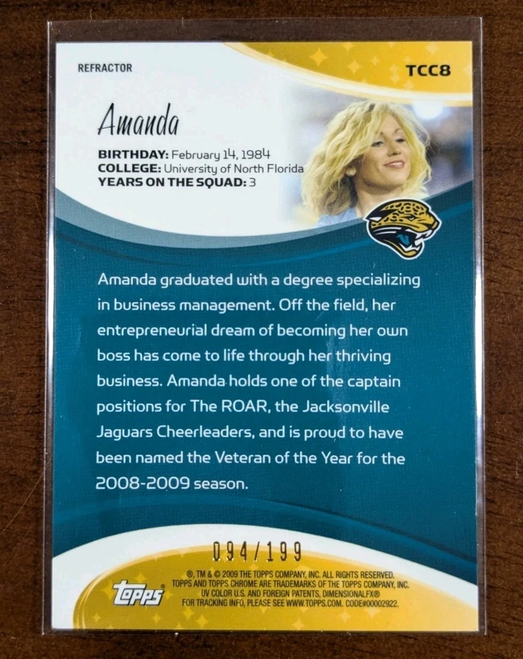 2009 Topps Chrome Cheerleaders Refractor /199 Amanda #TCC8 🔥 Jaguars - Image 2 of 4