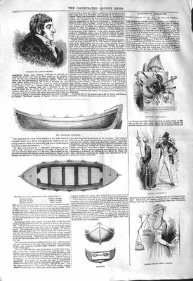 Original alter antiker Druck 1843 Portrait Captain Manby Brighton Rettungsboot 19.