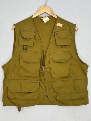 Ideal Zip Front Fishing Vest Mens Olive Drab Green Utility Pockets Large Vintage