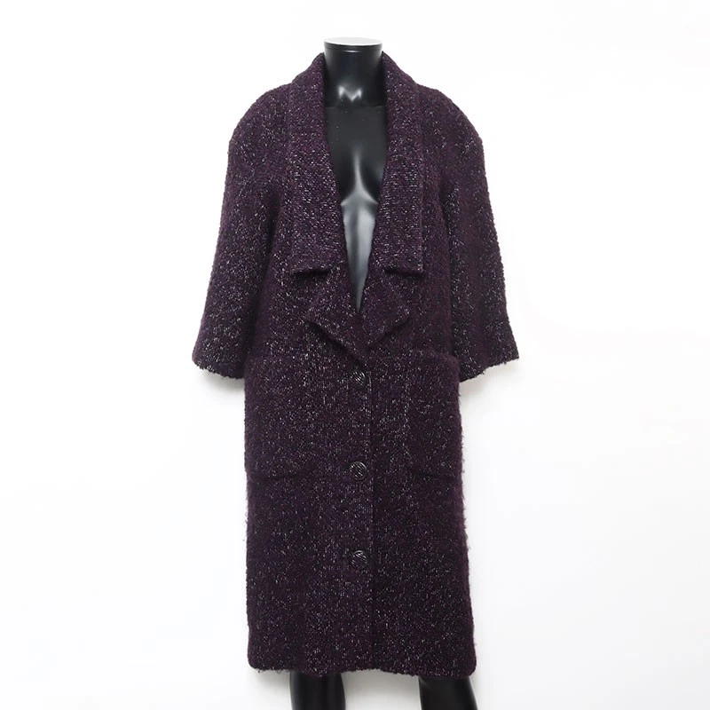 Cappotto lungo CHANEL Angora tweed taglia:34 P49872 viola WS10799
