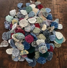 Huge Lot Scrap Fabric Rag Rug Rosettes Crochet Crafting Country Farmhouse