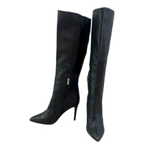 NINE WEST - Black Leather Knee Dressy Boots, 4" heel, SZ 9.5  Side Zip