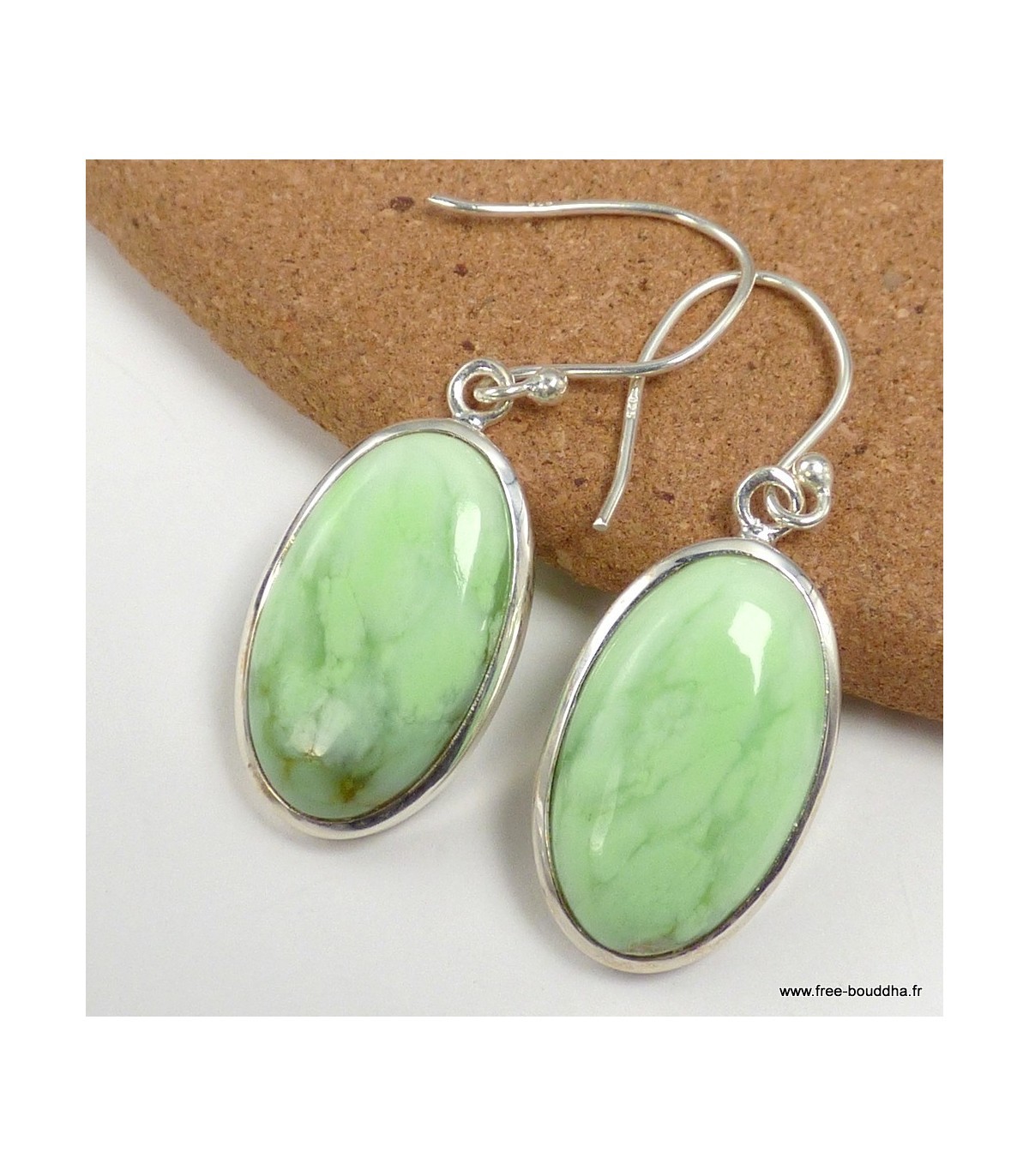 Boucles d'oreilles Chrysoprase citron ovales YM52.1 en argent 925