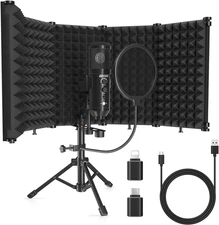 Studio Recording Microphone Kit w/Isolation Shield Pop Filter & Tripod Stand USB