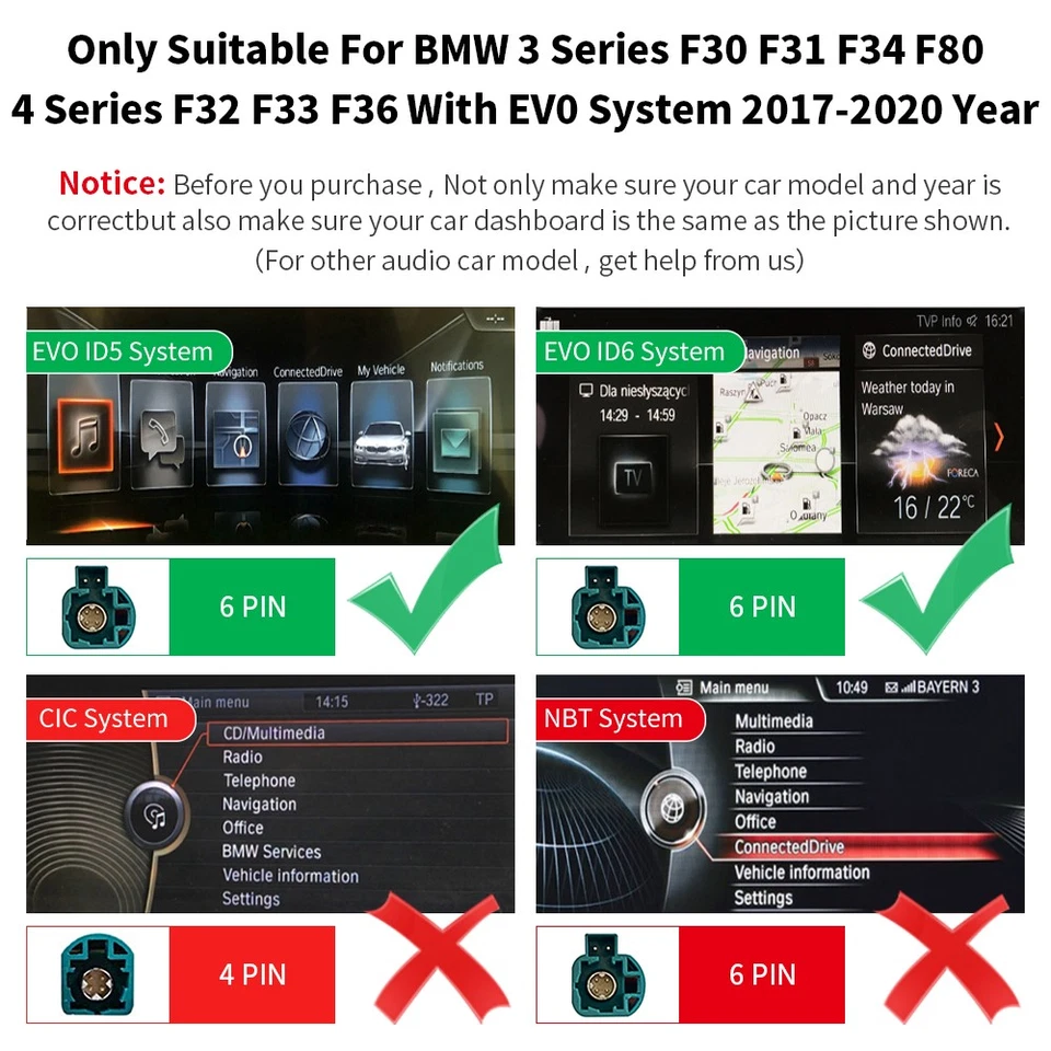 Wireless CarPlay Android Auto Retrofit Kit For BMW F30 F31 F34 F80 F32 F33 F36 Foto 3 de 4