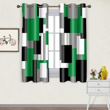 Green Black Geometric Curtains for Bedroom 42x63inch Modern Abstract Blackout...
