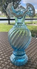 Fenton Scarce Blue Snow Crest 9 Inch Vase. Spiral Optic. Unmarked. No Damage.