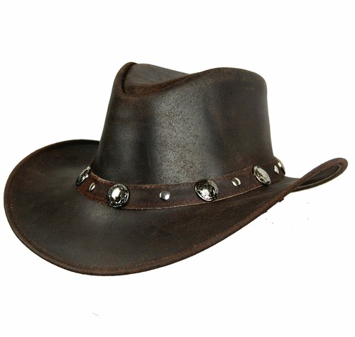 Consegna gratuita in pelle Stile Australiano Cappello Da Cowboy Con Conchos  Pelle Band | eBay