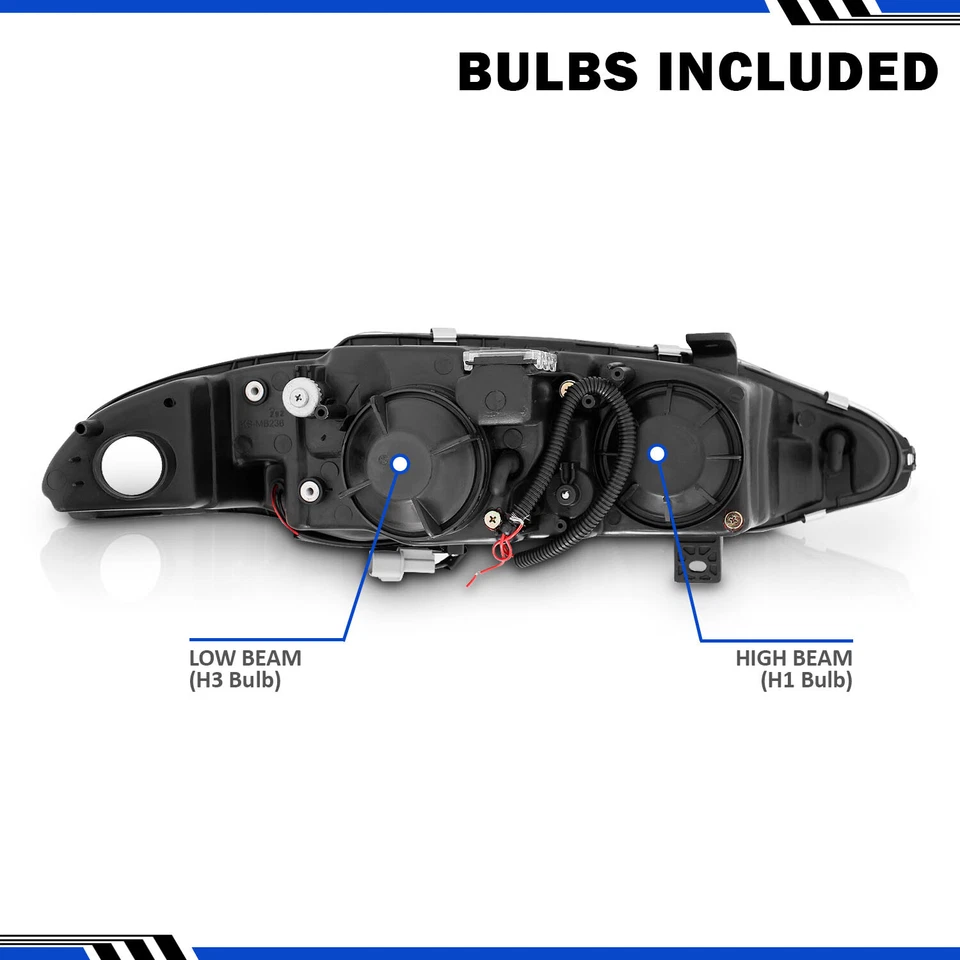 For 1997-99 Mitsubishi Eclipse LED Halos Black Projector Headlights + Bulbs Set Foto 2 de 4