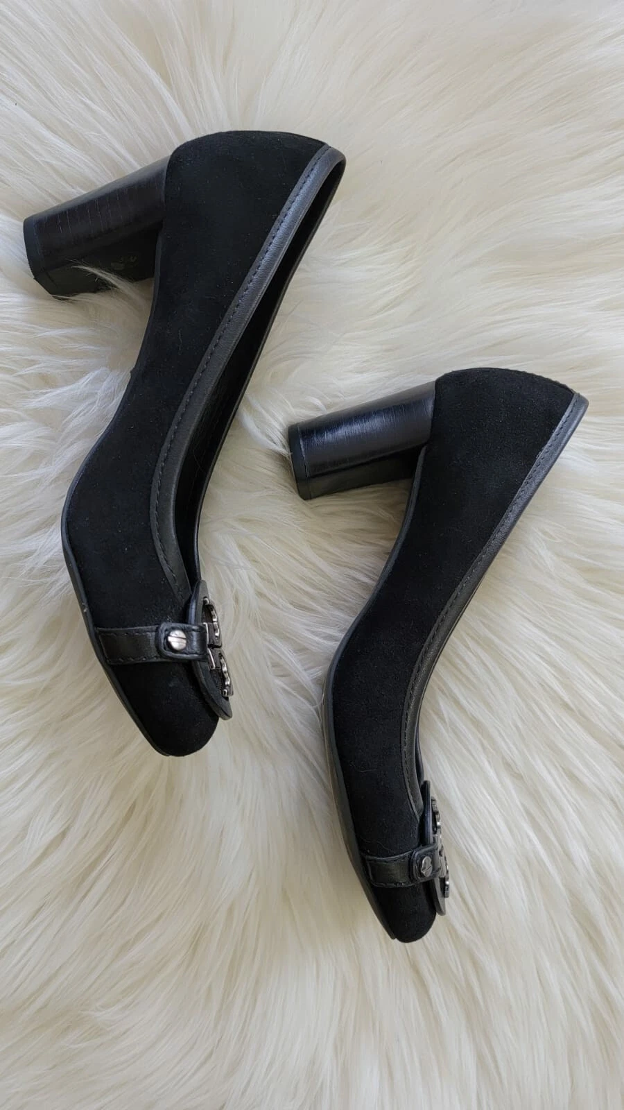 ?Tory Burch pelle scamosciata nera tacco medio décolleté tacchi logo 5 5 milioni di dollari 275