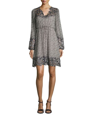 Elie Tahari Tally Gray Silk Embroidered Trim Dress S ($498) NWT