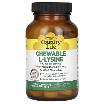Chewable L-Lysine With Vitamin D and Elderberry, Tangy Orange Twist, 600 mg, 60