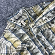 LL Bean Shirt Medium Yellow Gray Plaid Long Sleeve Button Front  296960 Men's