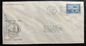 1939 Shediac Canada First Flight Airmail Cover To New York USA Pilot Signed
