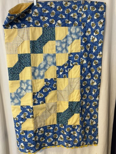Trapunta bambino fatta a mano api a pezzi con altro tessuto stampato e bordo rickrack 39”x39” - Foto 3 di 10
