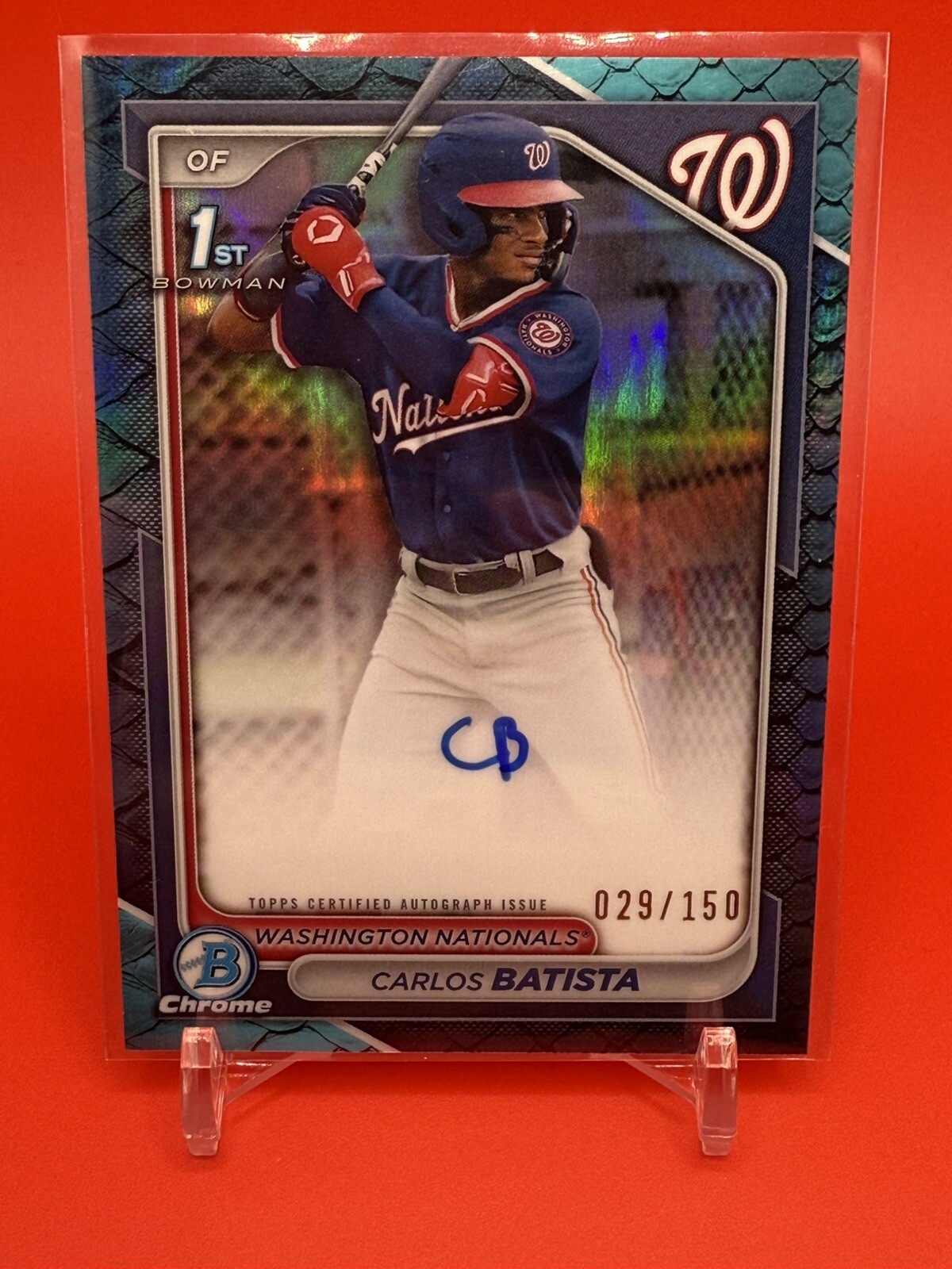 Carlos Batista 2024 Bowman Chrome 1st Auto Reptilian blue refractor /150 -SP