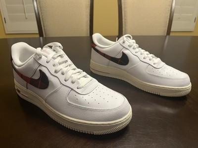New Nike Air Force 1 White Red Plaid Sneaker Shoes Size US 12