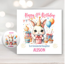 Girls Rabbit Birthday Card Personalised Daughter Granddaughter 3rd 4th 5th 6th 7