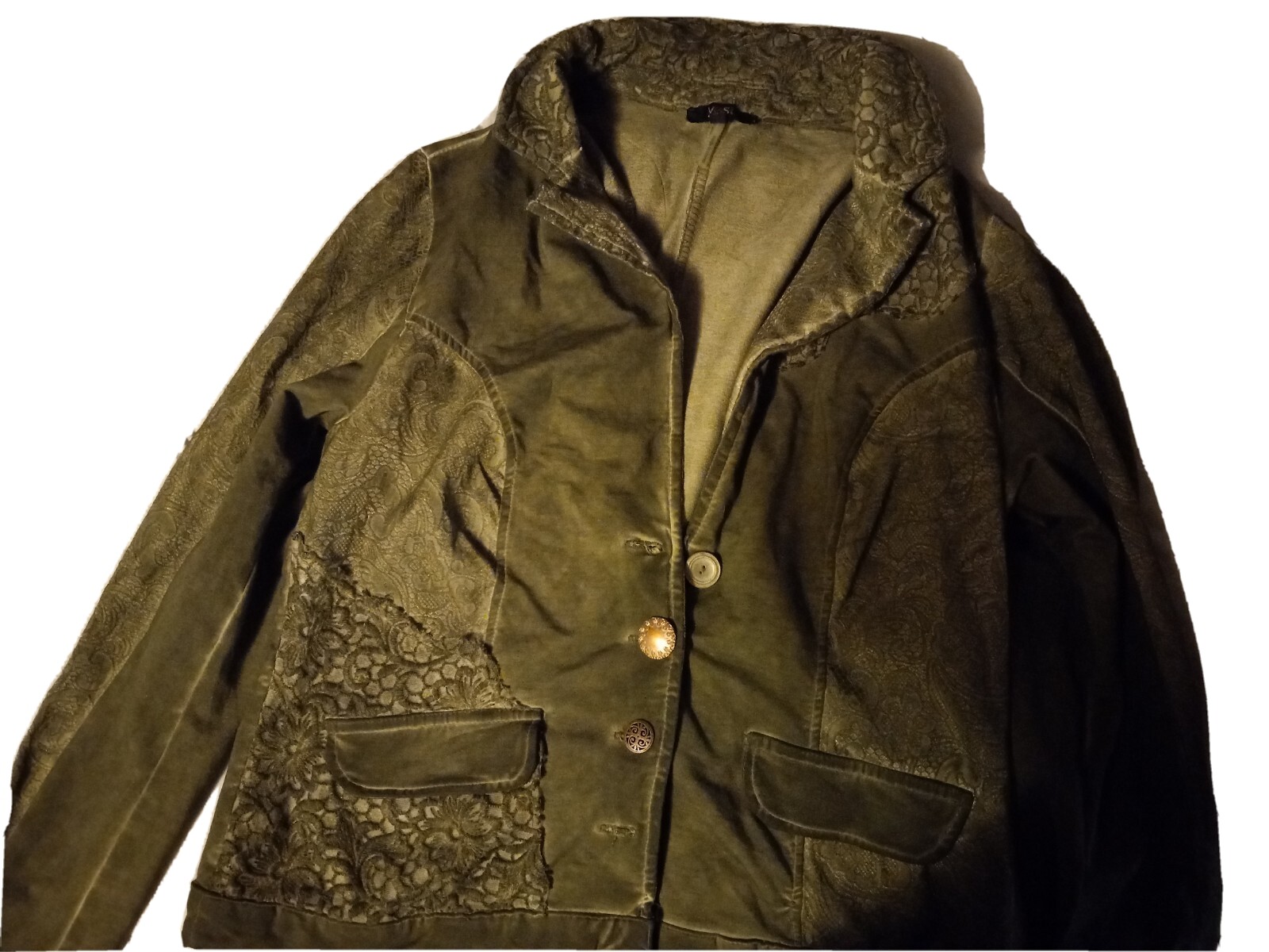 Yest Army Green Patchwork Unique Jacket Women's M… - image 1