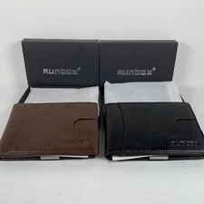 2 RUNBOX Minimalist Slim Wallet Money Clip Front Pocket Wallet 1 Black 1 Brown