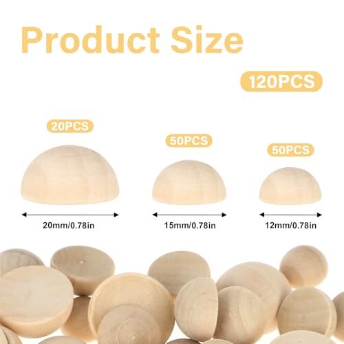 120pcs Half Round Wooden Balls 12/15/20mm Natural Unfinished Wood Balls Small - Picture 3 of 8