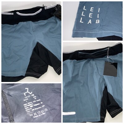 Lei Lei Lab Athletic Shorts L Men Blue Nylon Compression Liner NWT YGI E2-151