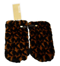 Michael Kors Women's Faux Fur Leather Logo Mittens Gloves Size Large New 
