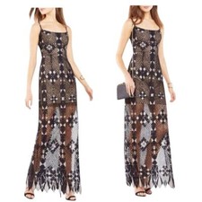 BCBGMAXAZRIA Evelina Black Geometric Lace Maxi Dress Size 4 Formal 485