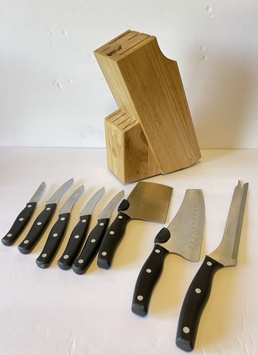 Miracle Blade II 2 Sharp Kitchen Knives Black And Light Oak Block 8 Steak Chop