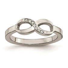 Stainless Steel Polished Infinity Symbol CZ Ring
