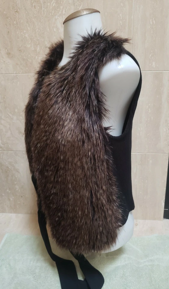 ANN TAYLOR VEST FAUX FUR FRONT - KNIT BACK Brown Extra Small XS/S - Image 2 of 4