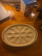 Pfaltzgraff Deviled Egg Oval Plate #780 Village Pattern Brown & Tan 12.5” x 8”